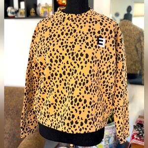 Ellandemm Leopard Sweatshirt Sweater Women Small Brown Pullover Crew Neck Cotton